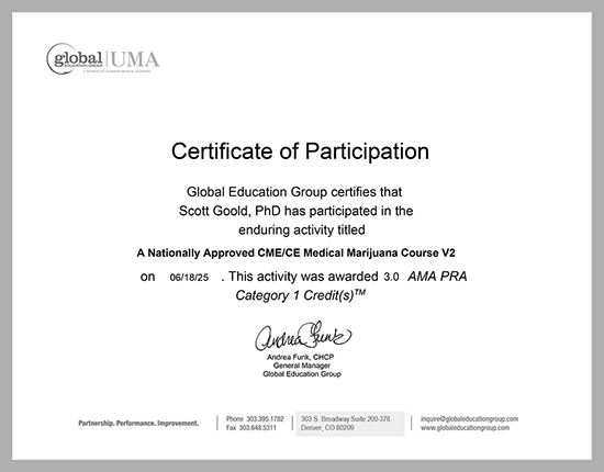 Scott Goold PhD CME/CE Medical Cannabis certification